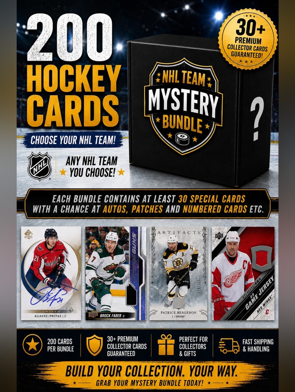 200 Hockey Card NHL Team Collector Bundle (Upper Deck, Young Guns, Rookies)